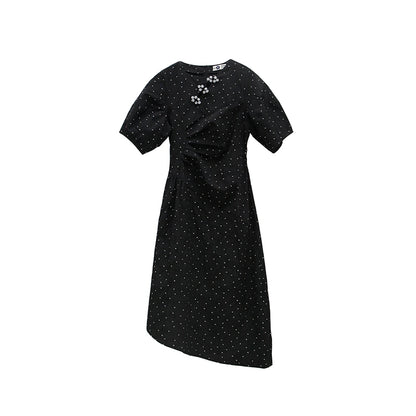 Original Design Dark Night Starry New Chinese Style Beaded Plate Buckle Jacquard Dotted Irregular Dress