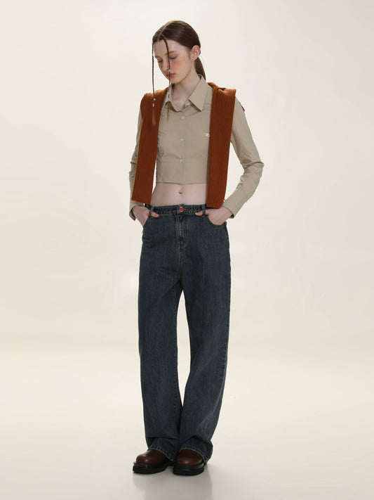 Polo Collar Solid Color Shirt