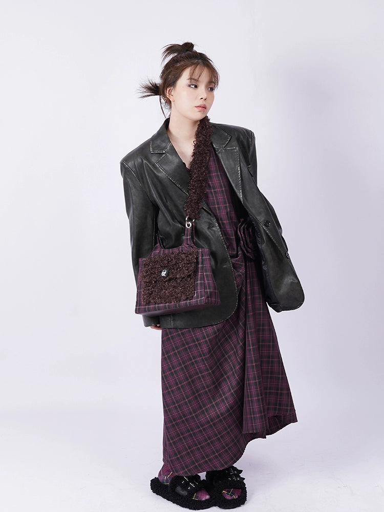 Plaid Fur Underarm Bag