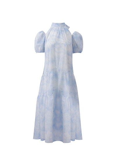 Original Afternoon Mist Sea Blue [Multi Wear Method] Halo Dyed Bow Tie Hanging Neck Dress