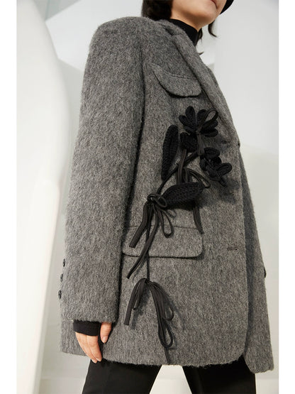 Woolen 3D Flower - Detachable Suit Coat