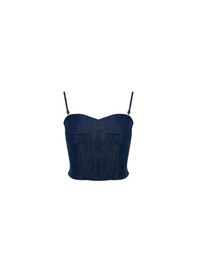 Denim V-Neck Strap Top