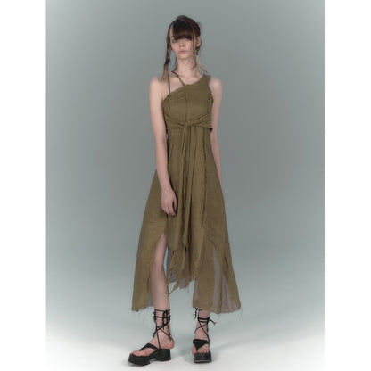 Green Sloping Shoulder Dress