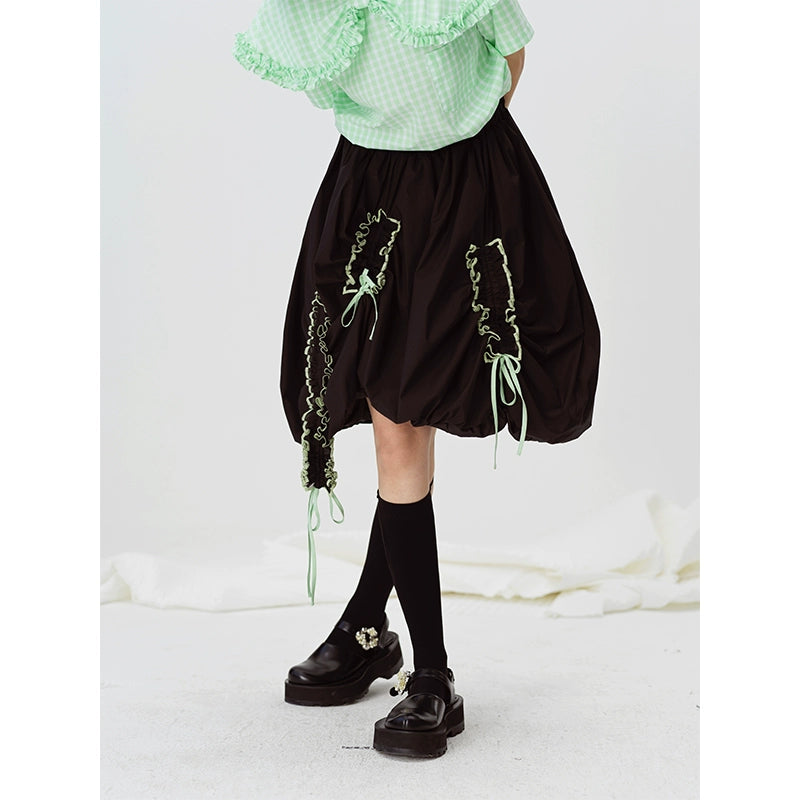 Flower Bud - Black Pleated Ruffled Skirt