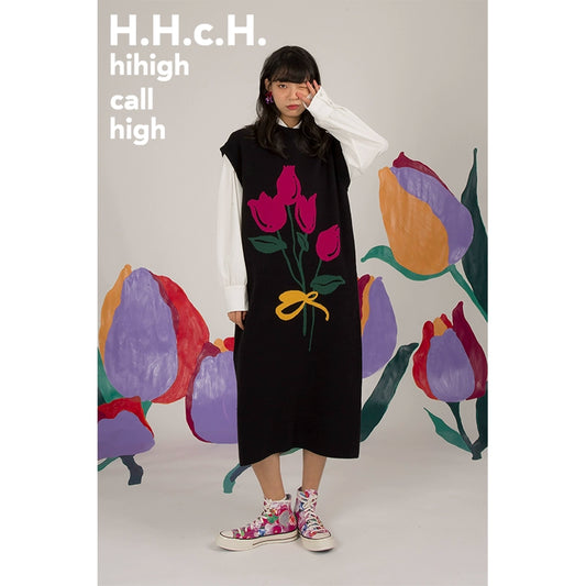 Vestido de chaleco de tulipán pintado a mano japonés