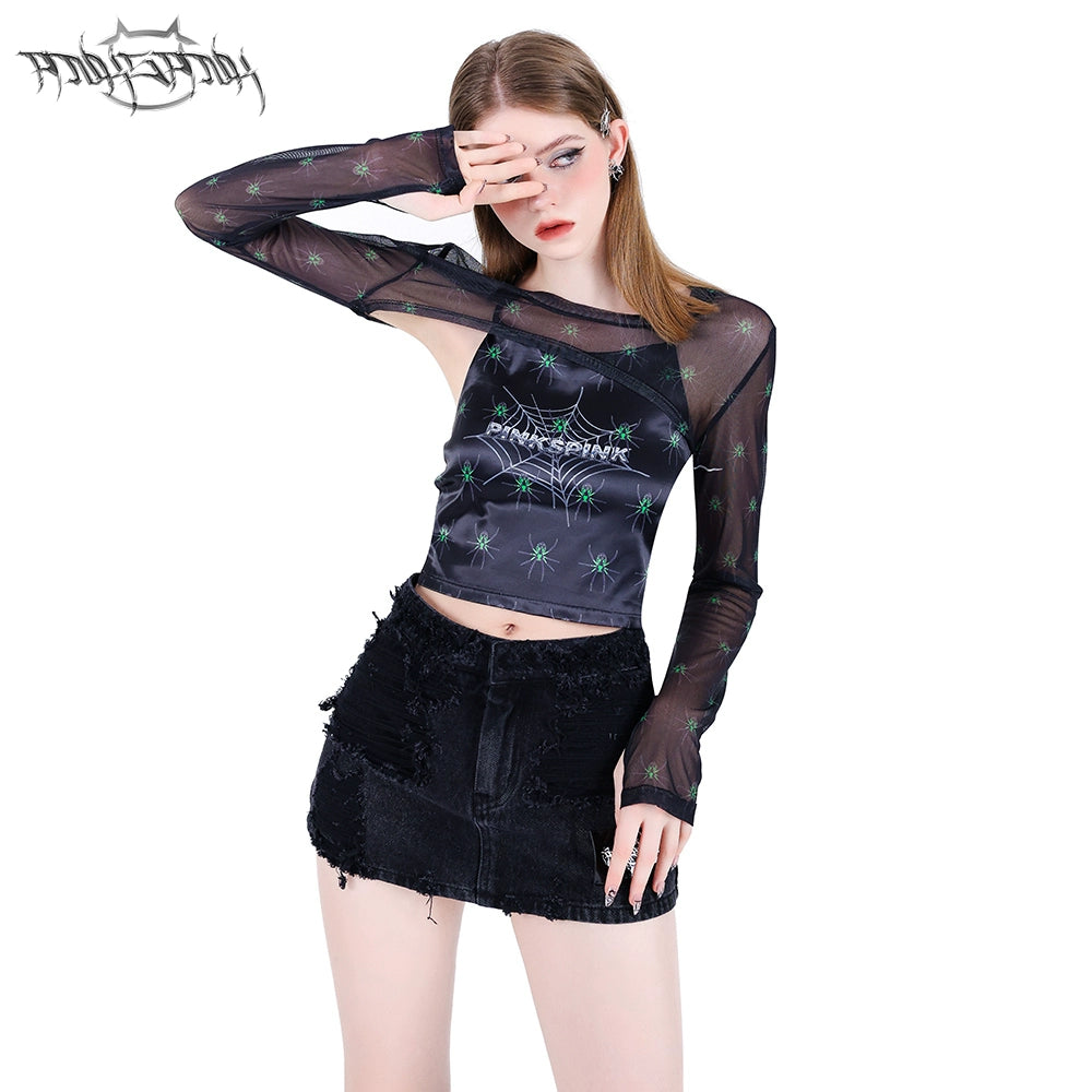 3D Spider Web Y2K Skirt