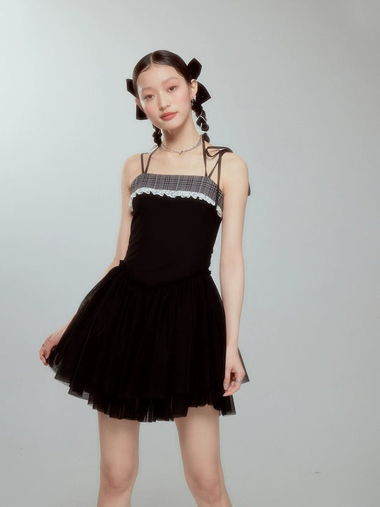 Black Bubble Sleeve - Long Mesh Black Dress