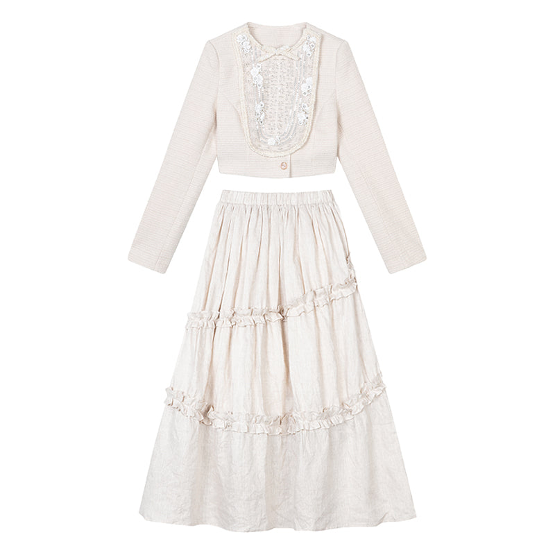 Beige Embroidery Dress Set