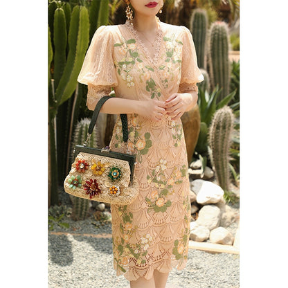 Dreamy Flower Season Lace Full Embroidery Dress