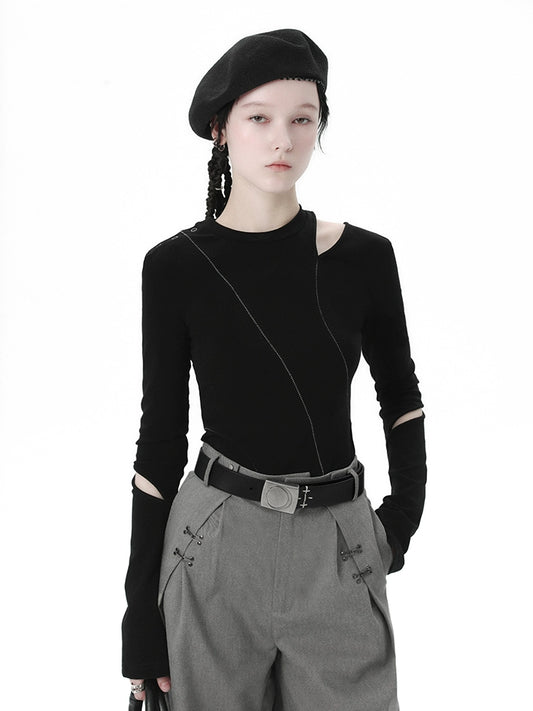 Black Long-Sleeved Knitwear Top for Spring