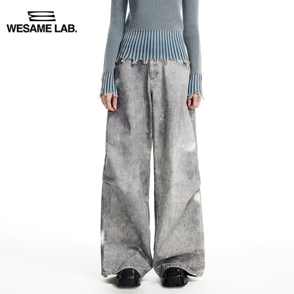 All Seasons Slimming Washed Print Denim Wide Leg Pants