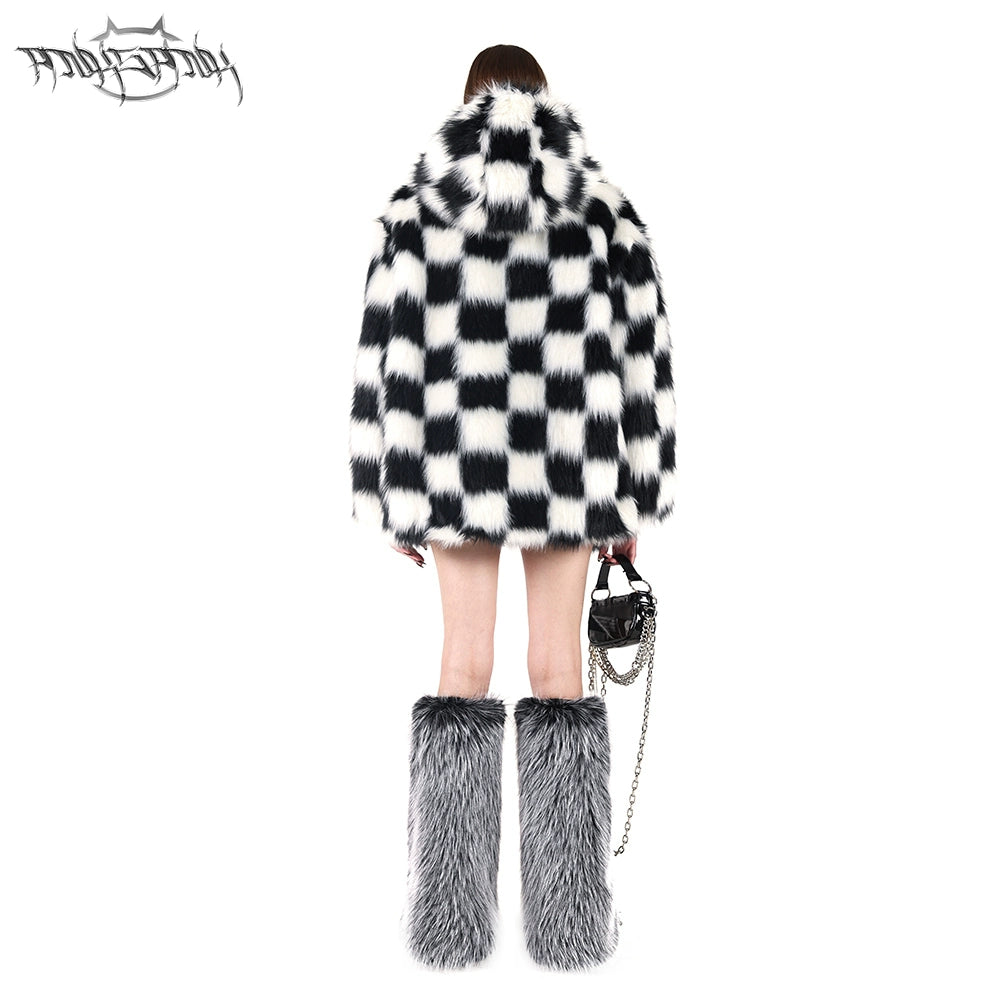 Checkerboard Hooded Cotton Coat