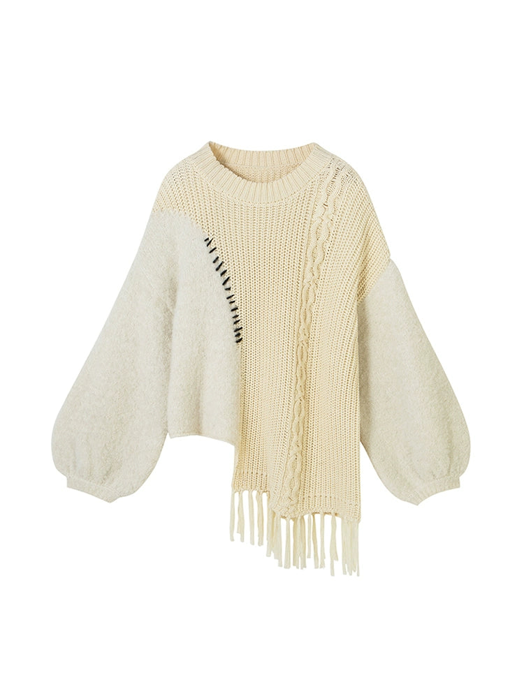 Cheese Cream - Tassel Spliced Sweater