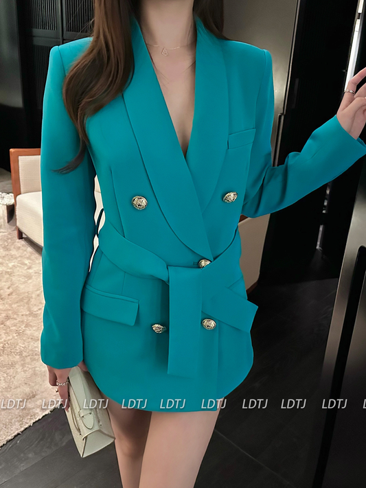 Mysterious Belted Blazer Dress