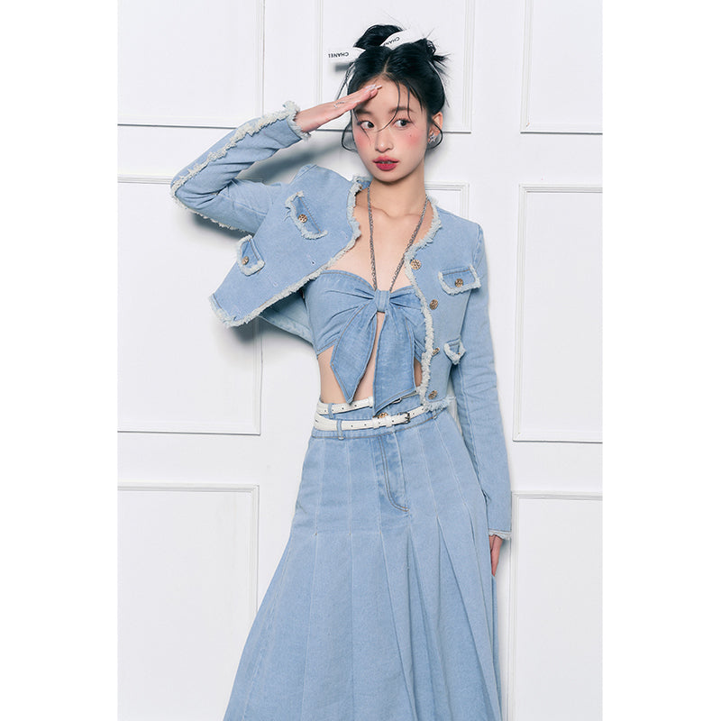 Denim Fur Edge Two-Piece Set