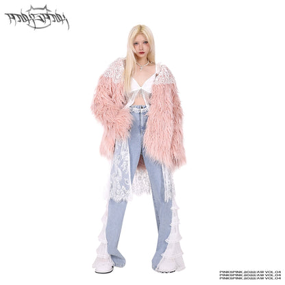 Pink Blue Fur Coat