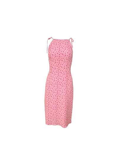 Summer Elegance: Pink Lace-Up Flower Dress