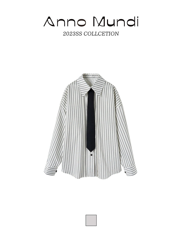 Yuan Striped Neutral Loose Wrinkle-Resistant Shirt