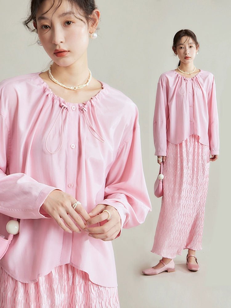 Ice Peach Silk Autumn Shirt