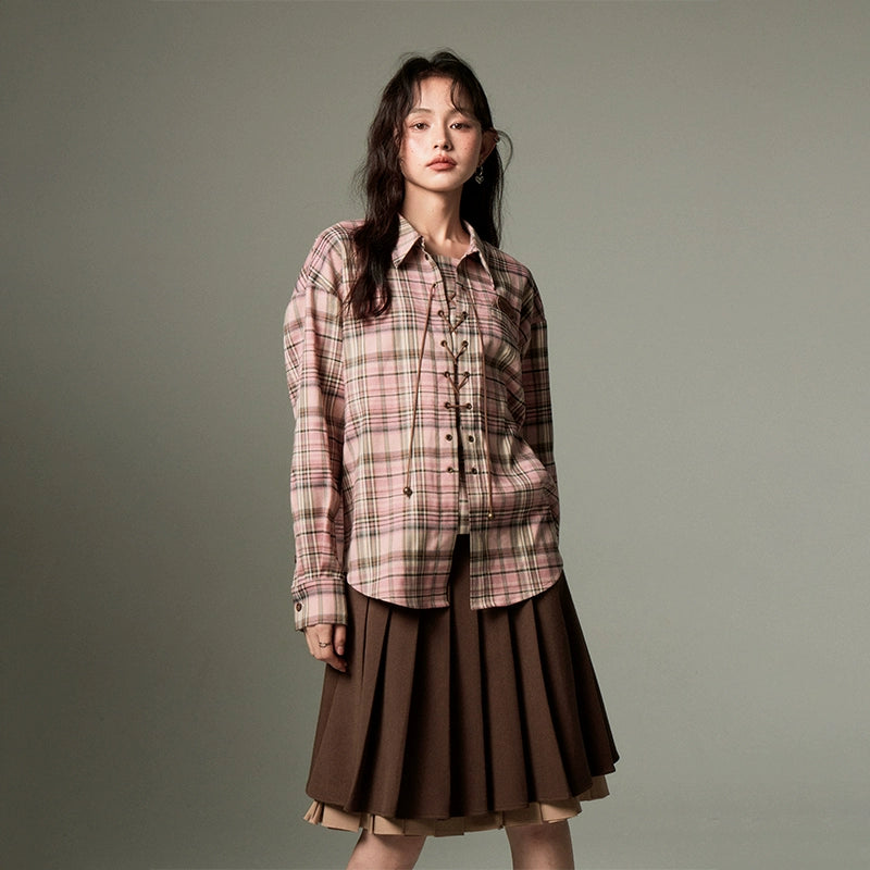 Retro Plaid - Loose Long Sleeve Shirt