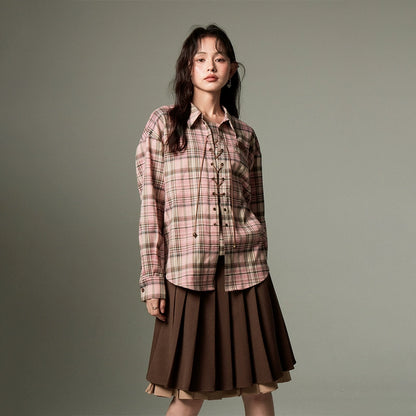 Retro Plaid - Loose Long Sleeve Shirt