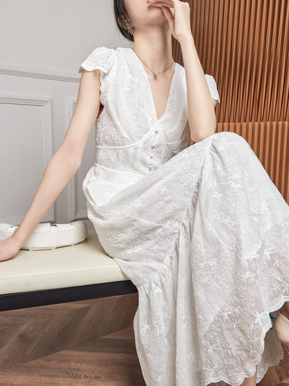 White V-Neck Kikyo French Dress