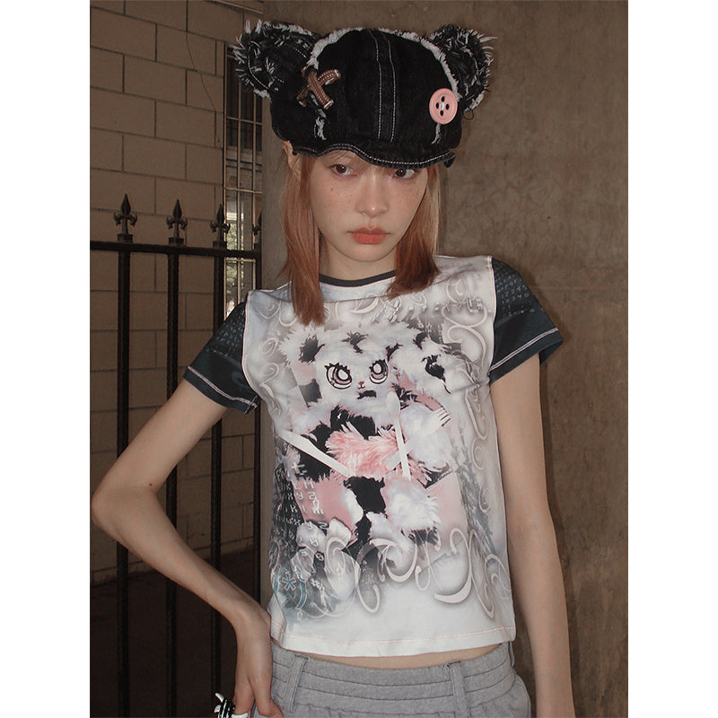 Abandoned Bunny Print Short Sleeve T-shirt