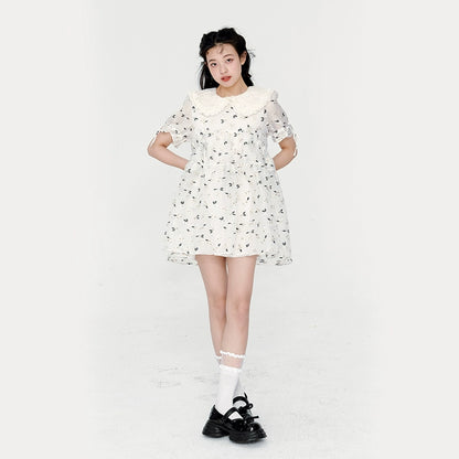 White Fragmented Blossom Dress