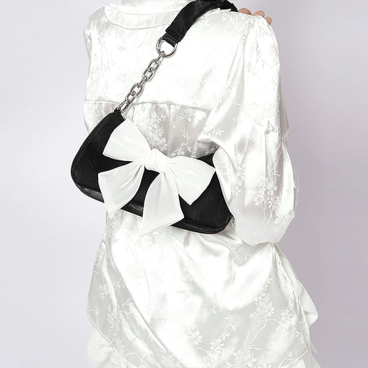 Contrast Bow Underarm Bag