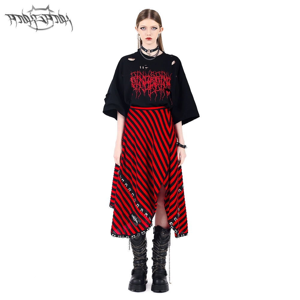 Red & Black Stripe Punk Skirt Apron