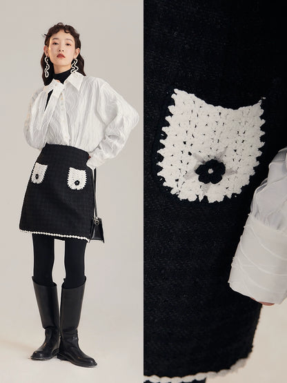 Wu Di Cute, retro, small fragrance style, coarse tweed, short lace skirt