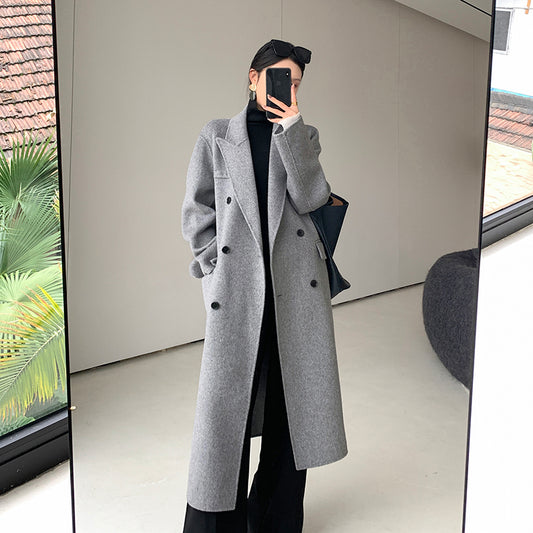 Grey Double-Breasted Wool Coat