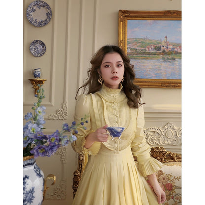 Palace Retro Pleated Long Sleeve Blouse