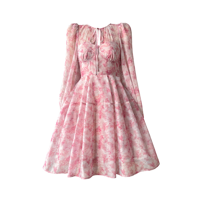 Spring Tea Skirt Print Pink Dress