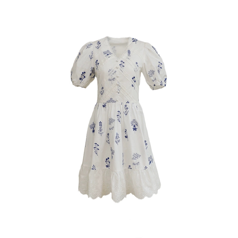 Clear Breeze Cotton Lace Splice Dress