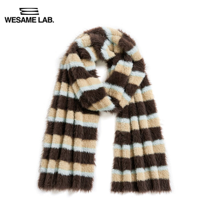 Blue Brown Striped Comfortable Imitation Mink Fur Scarf