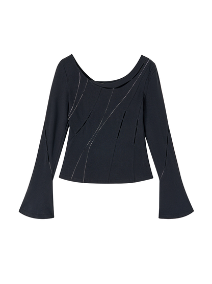 Contrast Hollow Elastic Knit Top