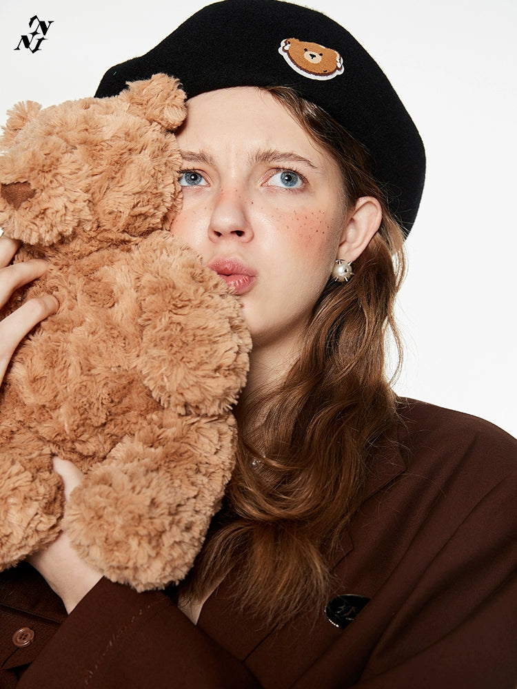 Embroidered Cashmere Bear Beret