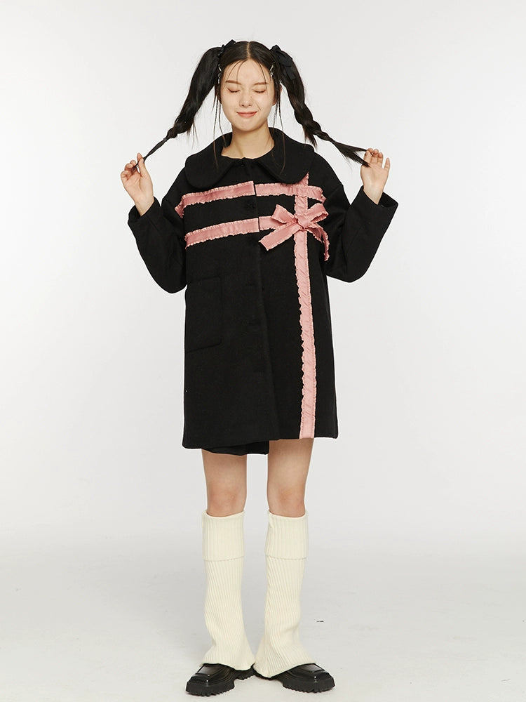 Pink Bow Fleece Autumn Coat