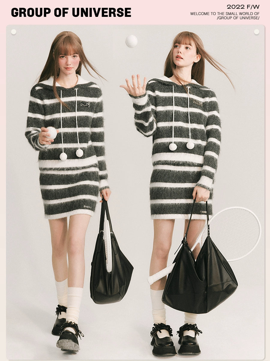 Snow Stripes - Layered Wool Sweater Set for Spring