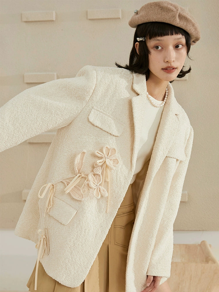 Woolen 3D Flower - Detachable Suit Coat