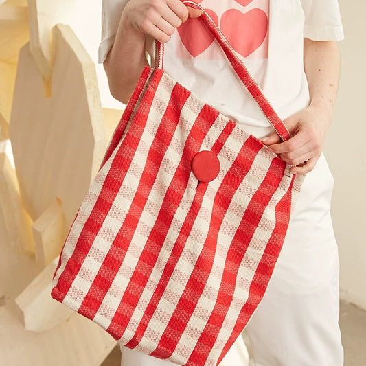 Checkered Stripe - Canvas One Shoulder Bag