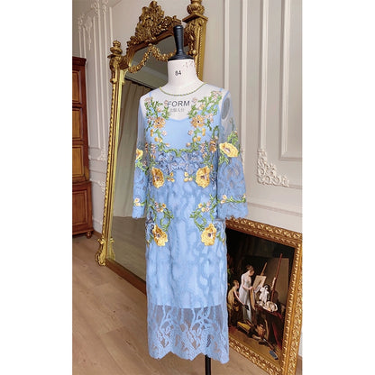 Blue Danube Mesh & Lace Embroidery Dress