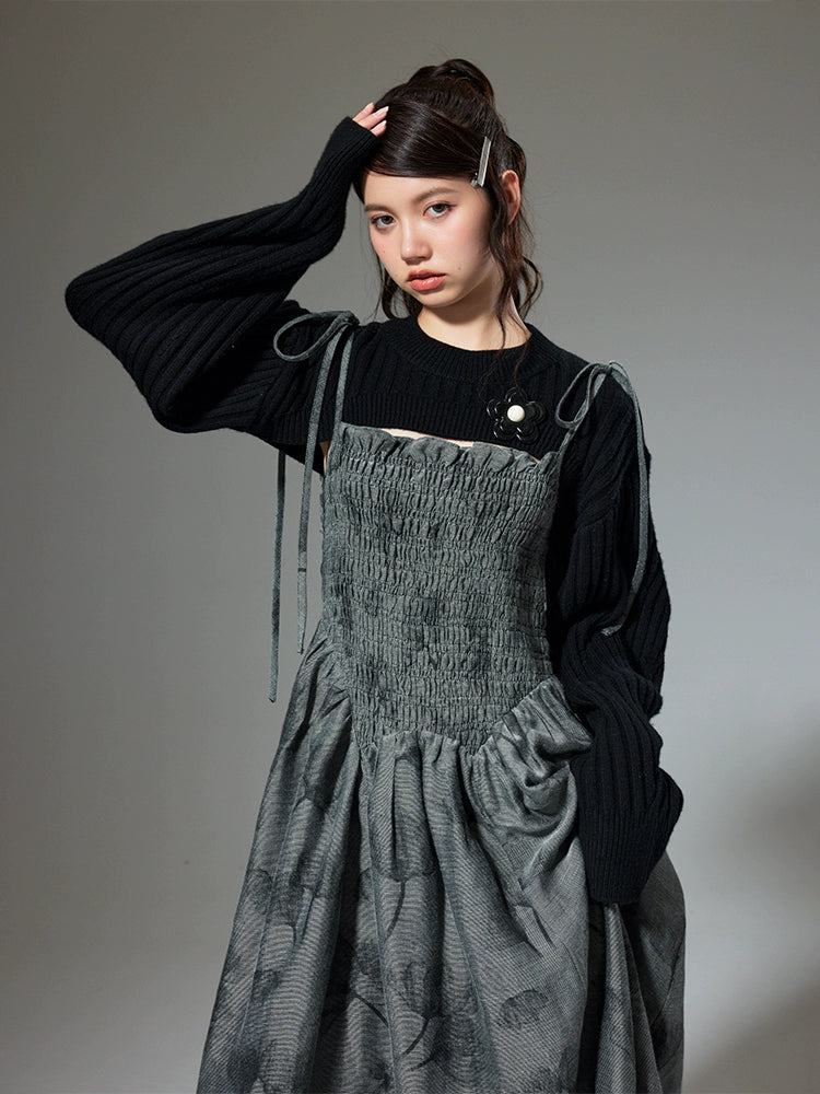 Grey Fragmented Flower - French Dress