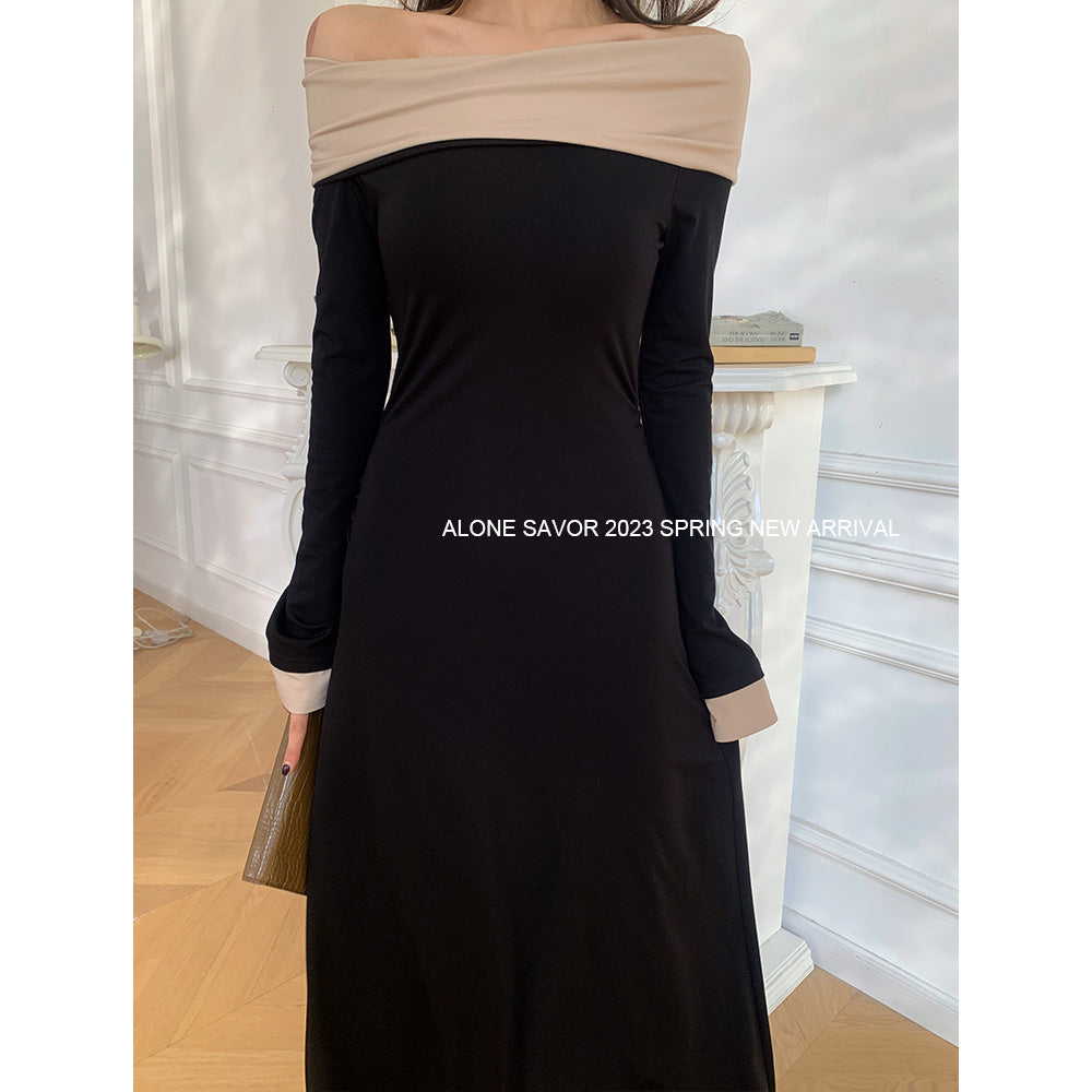 One-Shoulder Contrast Dress