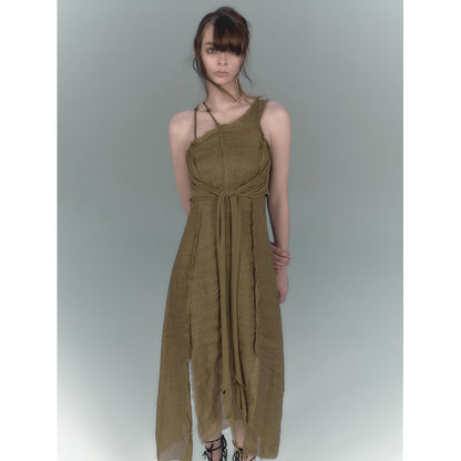 Green Sloping Shoulder Dress