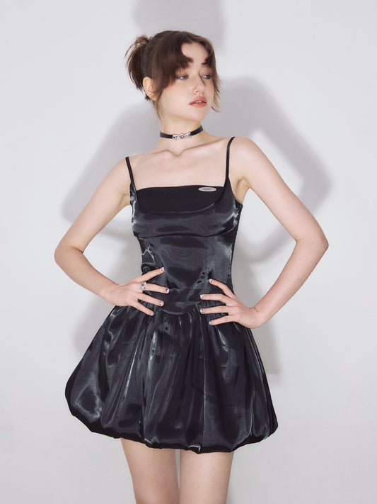 High-End Slim Waist Black Strap Princess Dress