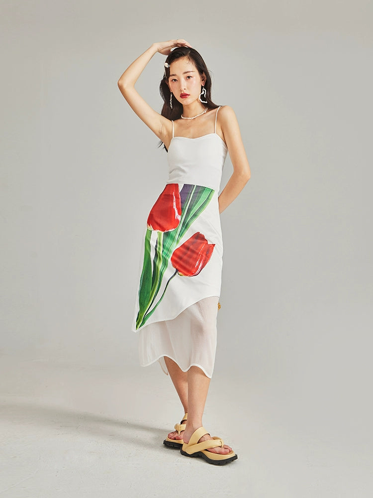 Artistic Tulip Satin Irregular Skirt