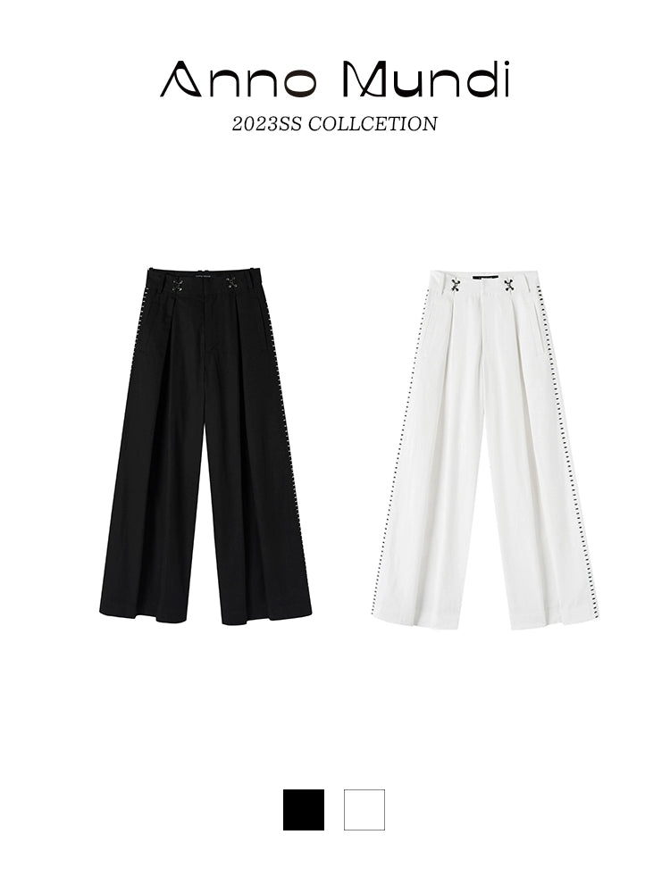 Embroidered Pleated Wide Leg Pants