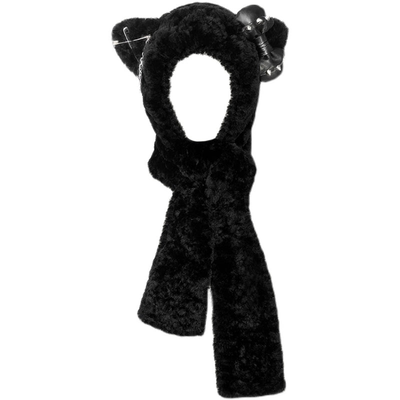 Punk Kitty Plush Scarf Hat Hardware Decoration